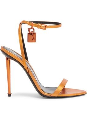 Tom Ford METALLIC STAMPED CROC PADLOCK POINTY NAKED 105 SANDAL IN CLEMENTINE
